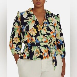 Lauren Ralph Lauren Floral Belted Jersey Peplum Top, sz 3X